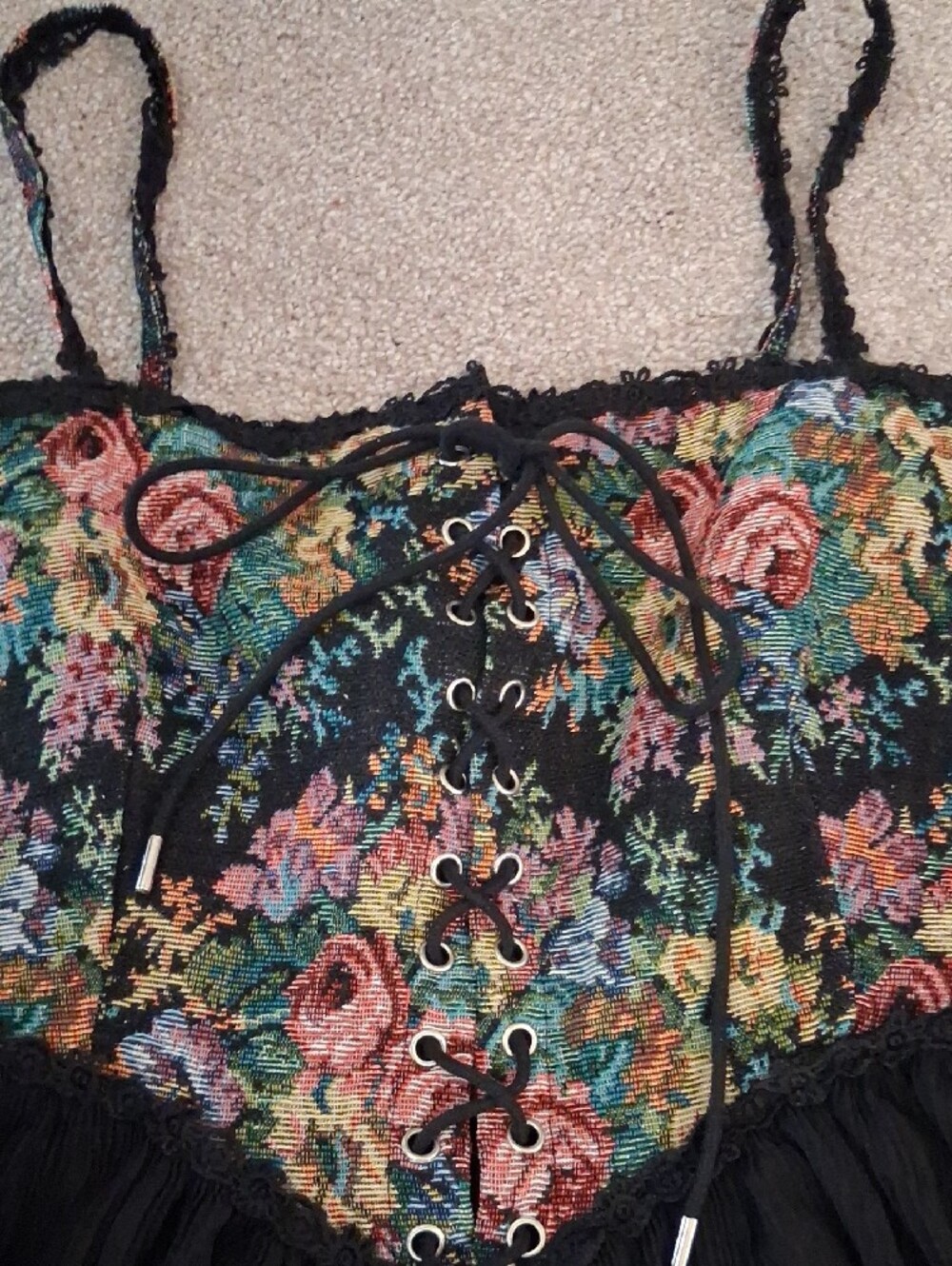 Cider Floral Tapestry Corset Mini Dress in Black - Picture 5 of 10